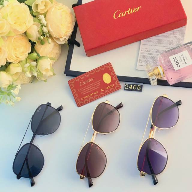 Cartier时尚新款太阳眼镜 金属双梁圆框太阳镜 出游防晒复古墨镜