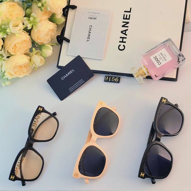 Chanel2024小香款高清防紫外线太阳镜女士时尚墨镜明星同款韩版大框眼镜