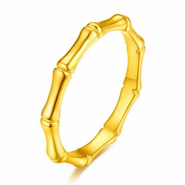 古驰最新款 新品3D硬金竹节戒指女足光面素圈黄金指