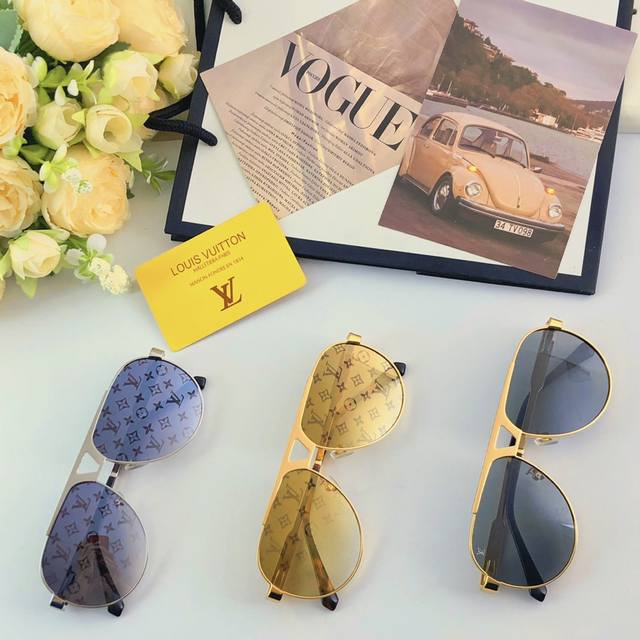 Louis Vuitto*新款 太阳眼镜复古个性前卫墨镜模特款潮 高质感 高品质金属