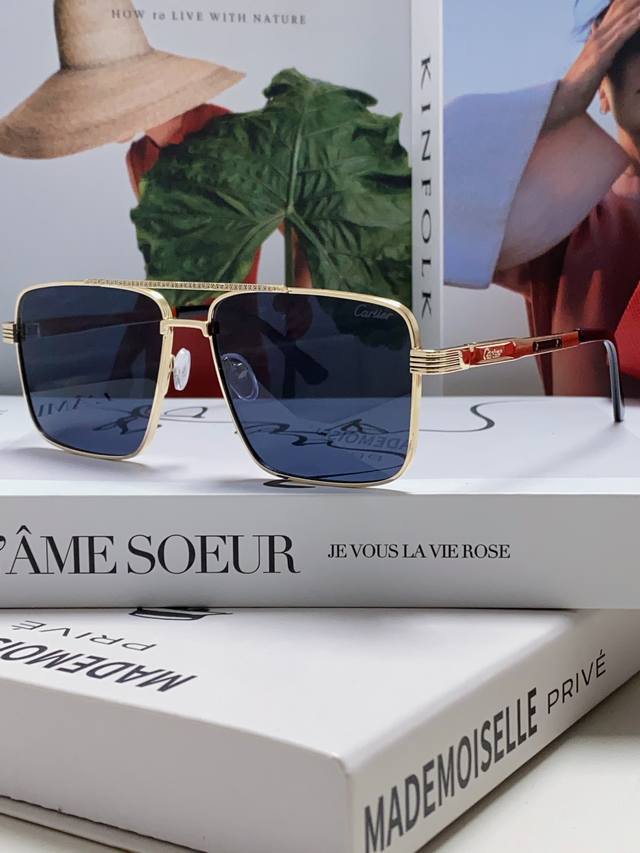 Cartier卡地亚 2024新款金属方形大框太阳眼镜 时尚遮阳显瘦墨镜男士女士通用防紫外线