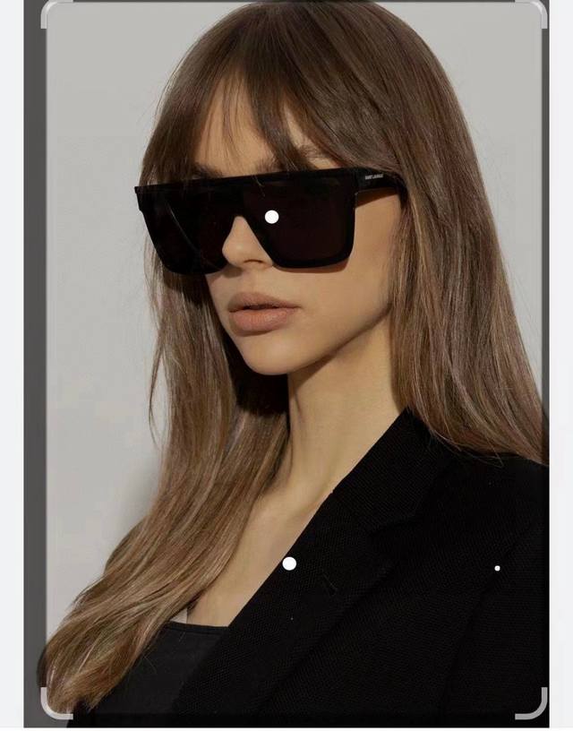 Ysl圣罗兰2024新款 大框连体一片式墨镜女黑色板材超大瘦大脸太阳镜防晒